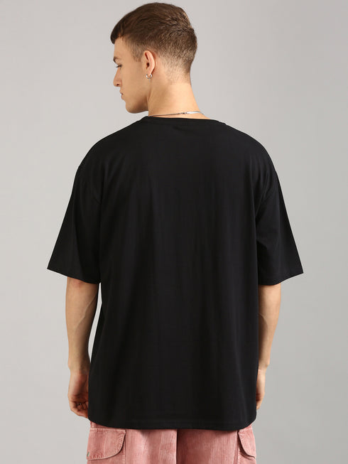 Black Oversized Glossy Printed T-shirt